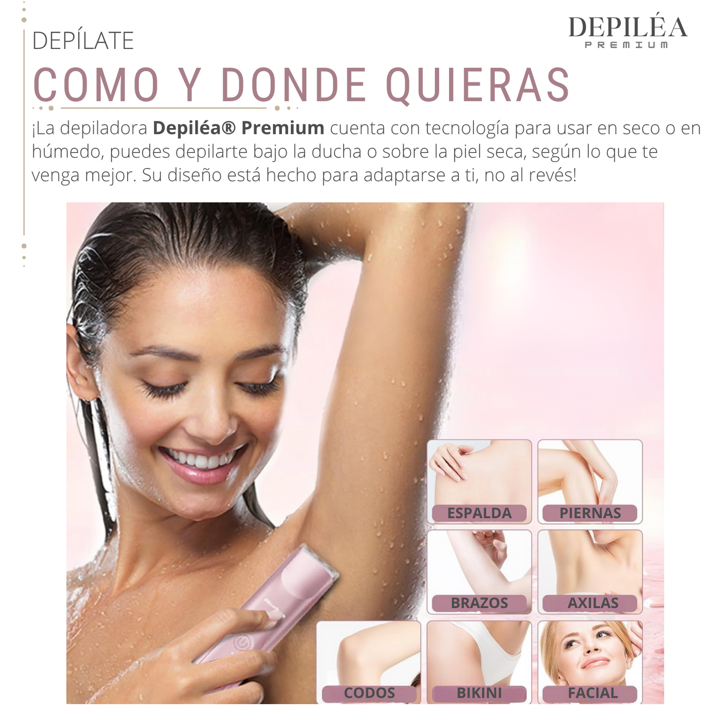 Depiléa® | Depiladora eléctrica para mujer 2 en 1 | Impermeable, USB, uso húmedo y seco.