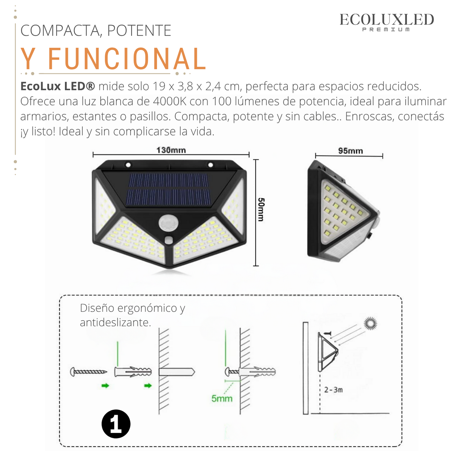 EcoLux LED® | Luz Solar Exterior | con Sensor de Movimiento
