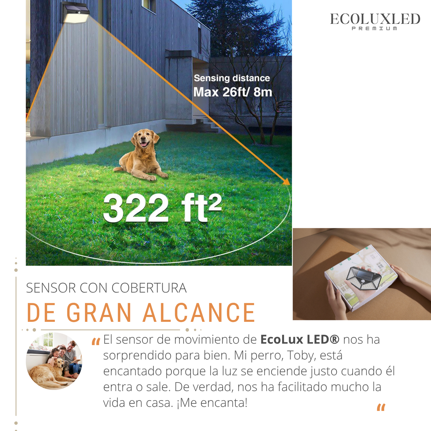EcoLux LED® | Luz Solar Exterior | con Sensor de Movimiento