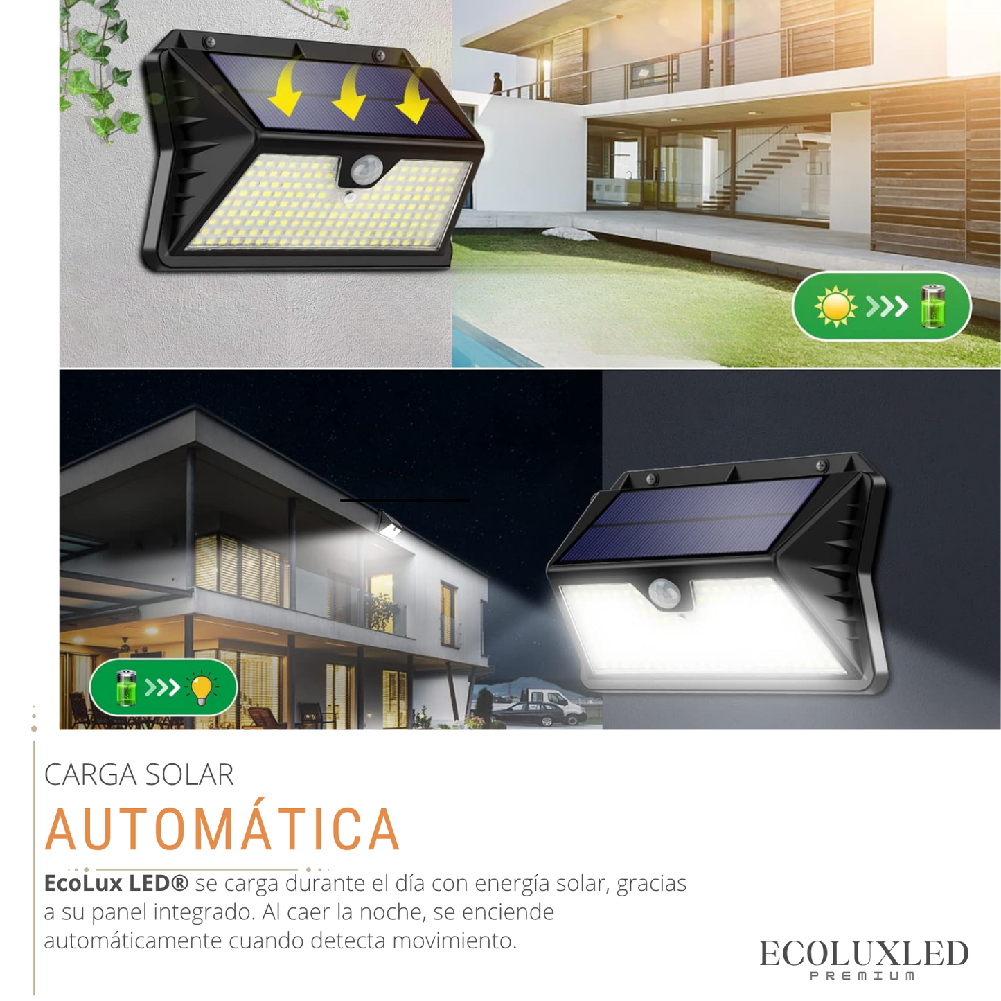 EcoLux LED® | Luz Solar Exterior | con Sensor de Movimiento