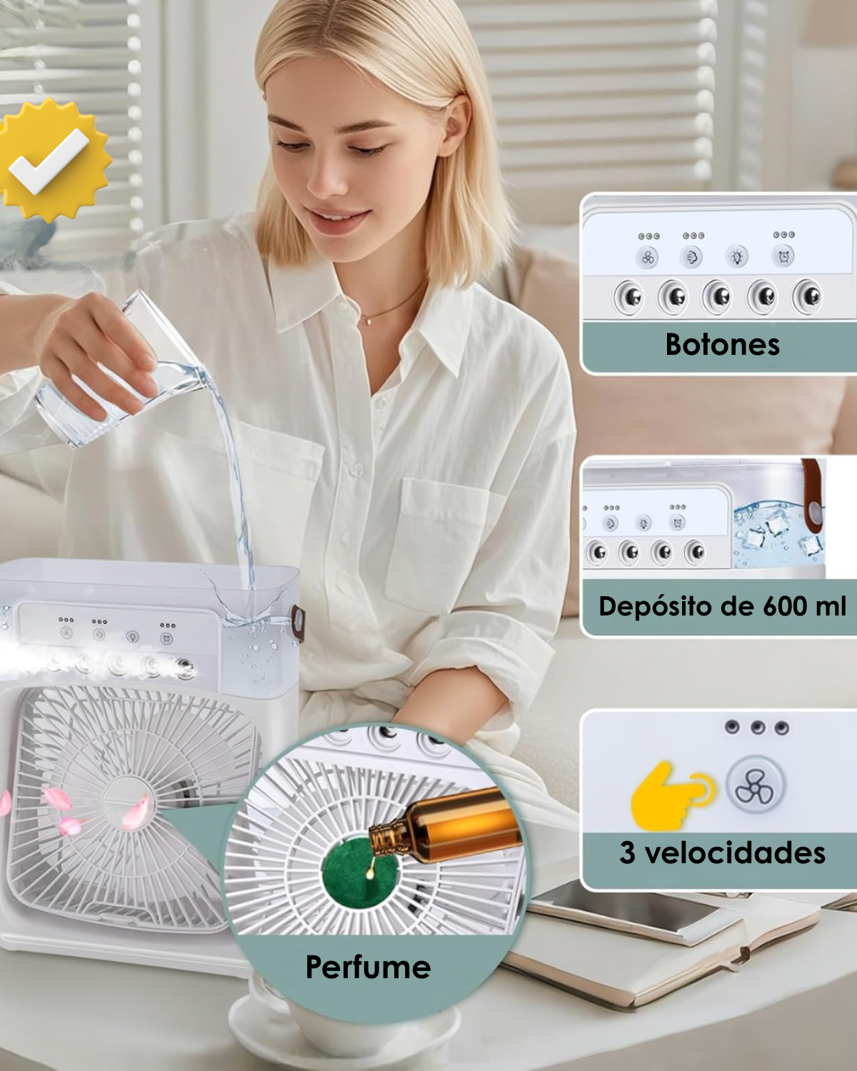 Ventilador Nebulizador Portátil AirCool® | 8000mAh Recargable de Batería | Tanque de Agua 600mL
