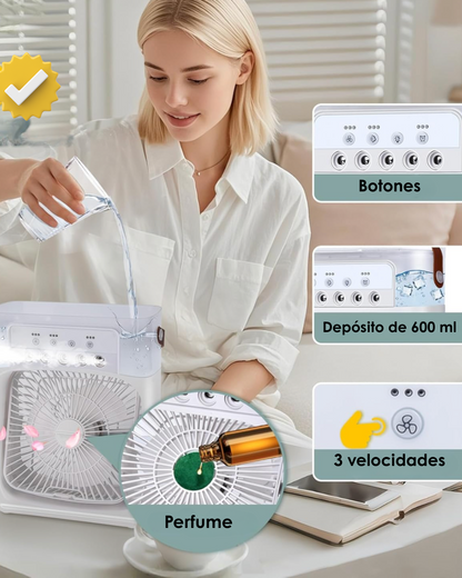 Ventilador Nebulizador Portátil AirCool® | 8000mAh Recargable de Batería | Tanque de Agua 600mL