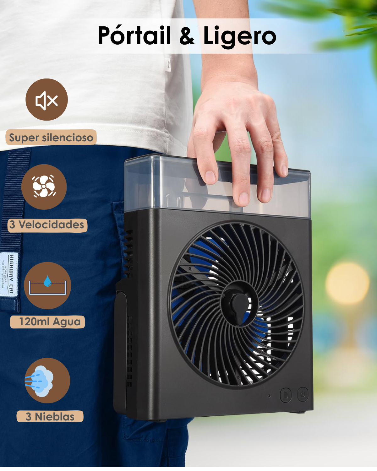 Ventilador Nebulizador Portátil AirCool® | 8000mAh Recargable de Batería | Tanque de Agua 600mL