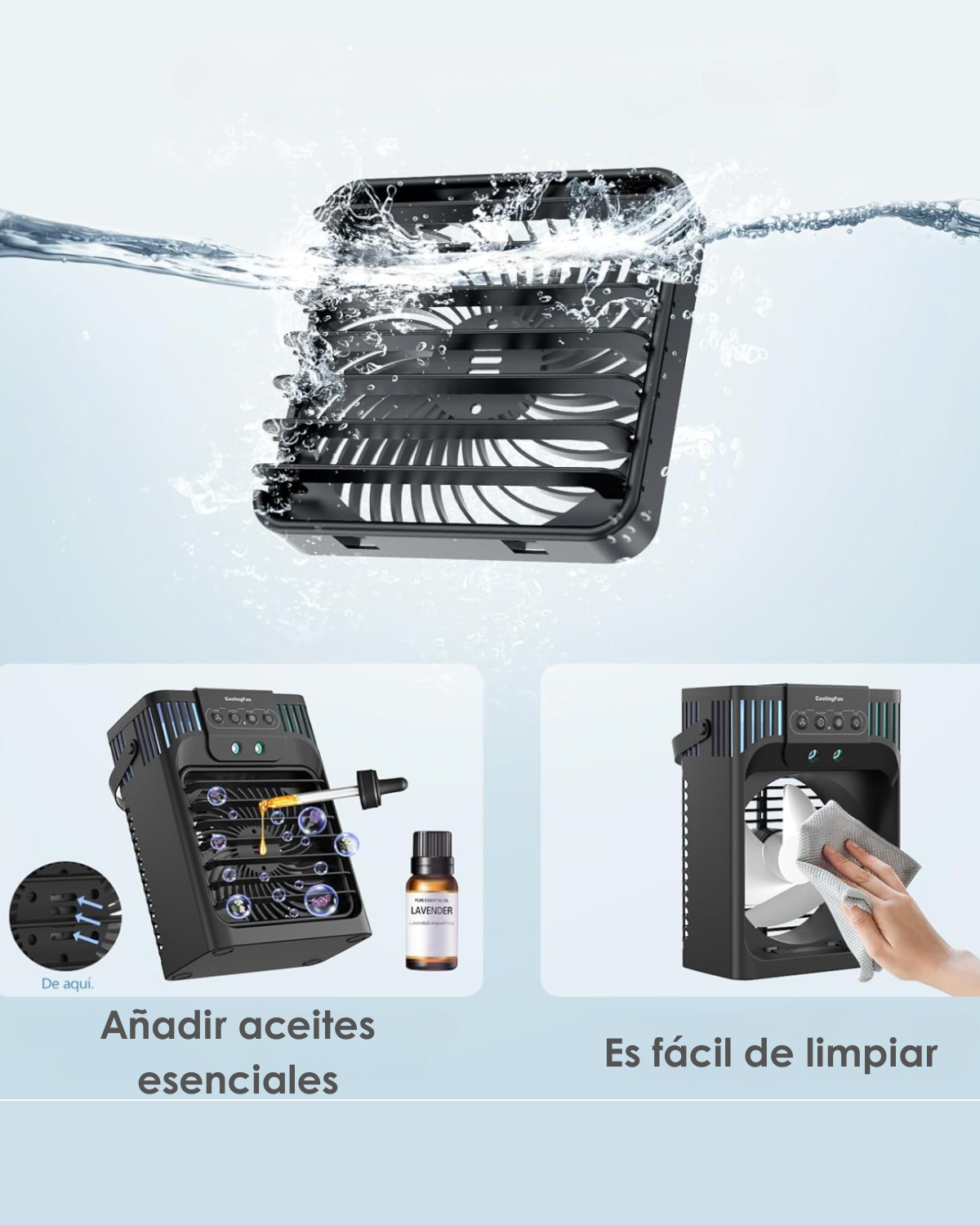 Ventilador Nebulizador Portátil AirCool® | 8000mAh Recargable de Batería | Tanque de Agua 600mL