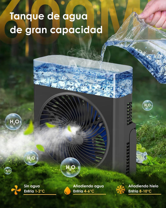 Ventilador Nebulizador Portátil AirCool® | 8000mAh Recargable de Batería | Tanque de Agua 600mL