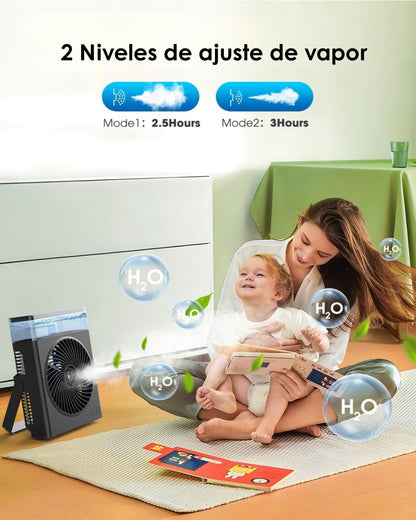 Ventilador Nebulizador Portátil AirCool® | 8000mAh Recargable de Batería | Tanque de Agua 600mL
