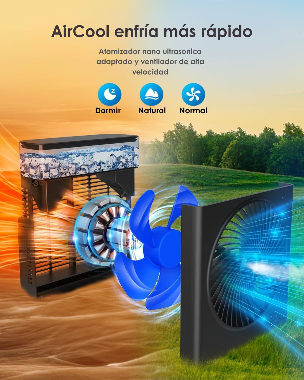 Ventilador Nebulizador Portátil AirCool® | 8000mAh Recargable de Batería | Tanque de Agua 600mL